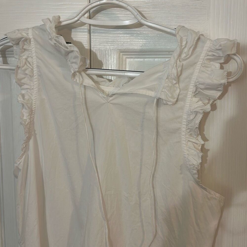 J. Crew Women's Cotton Sleeveless Keyhole Tie Back Ruffle Blouse Top White Small - Picture 7 of 9